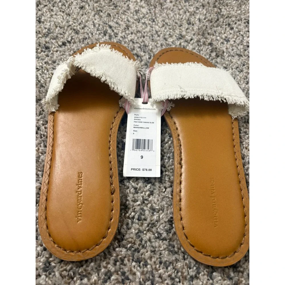 NWT Vineyard Vines Canvas White Linen Sandal Slides Coastal 9